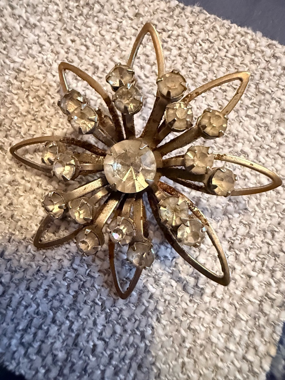Gold-Tone Crystal Flower Brooch